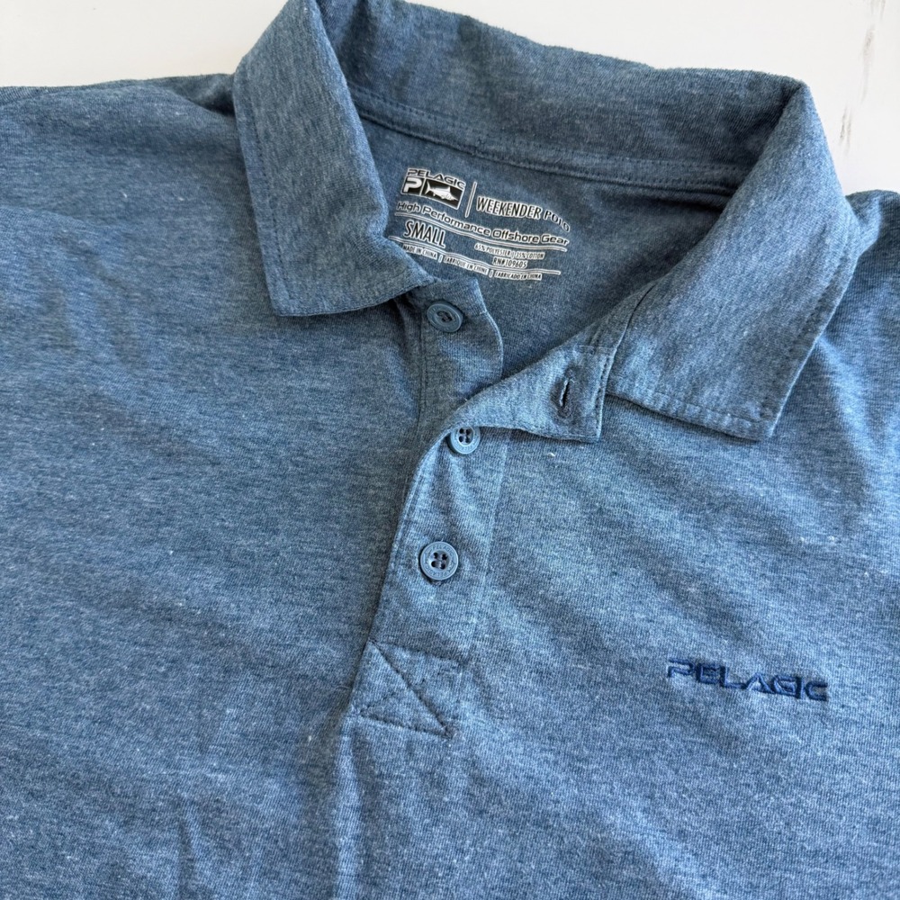 Pelagic Weekender Polo Mens Small Blue Heathered Short Sleeve Offshore Gear